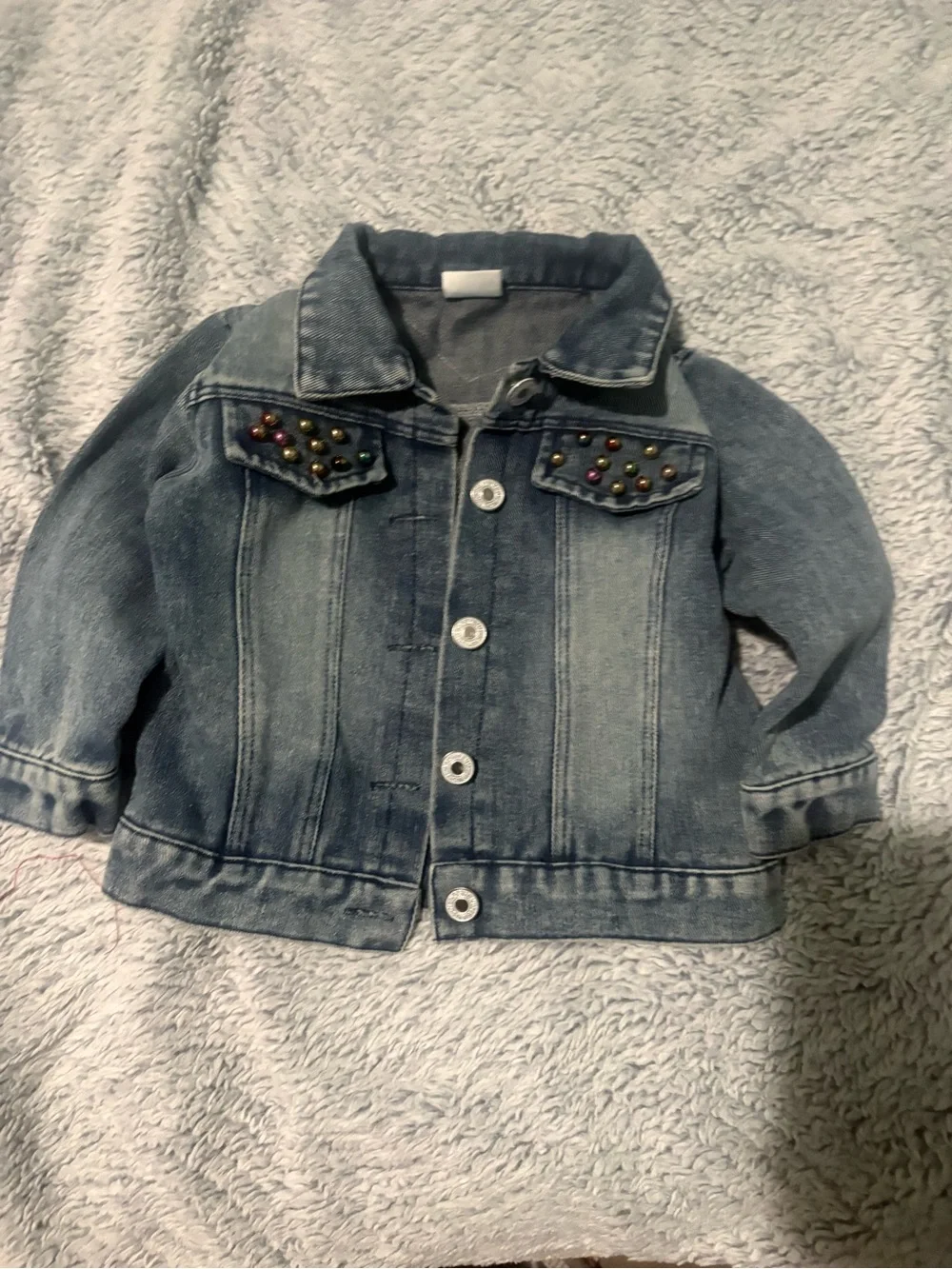 Denim Kids' Jacket with Sequin Flip Heart - Blue sim 2t